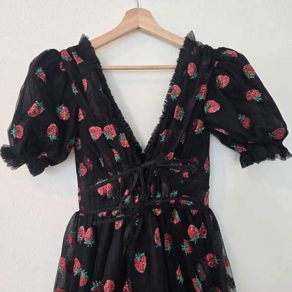 Lirika Matoshi Black Strawberry Dress tulle goth cottage core Small - Picture 4 of 17